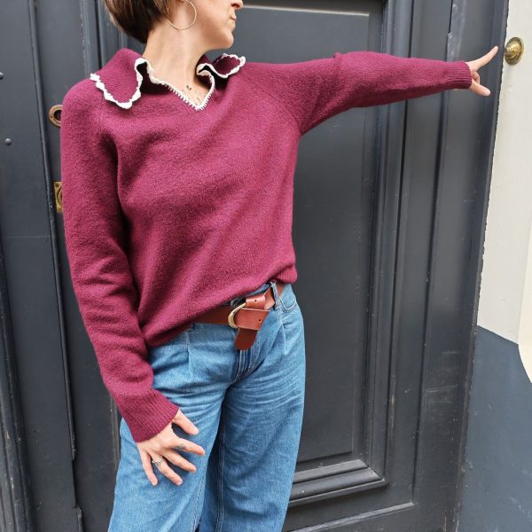 Pull col V de couleur bordeaux, taille unique