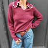 Pull col V de couleur bordeaux, taille unique
