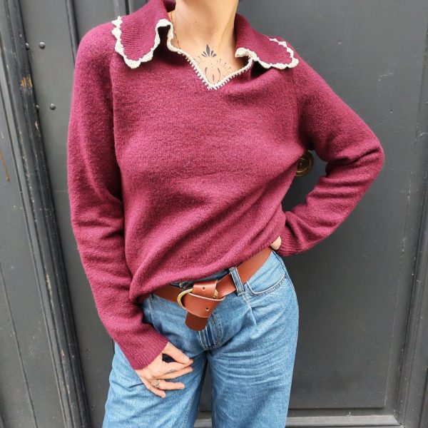 Pull col V de couleur bordeaux, taille unique