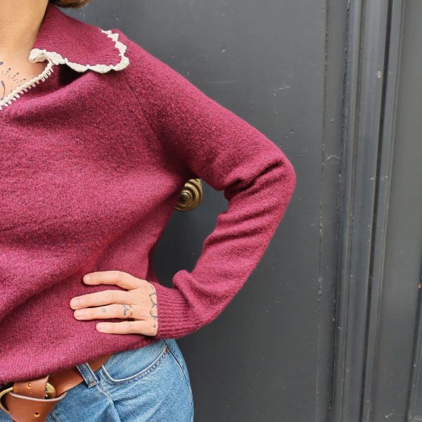 Pull col V de couleur bordeaux, taille unique