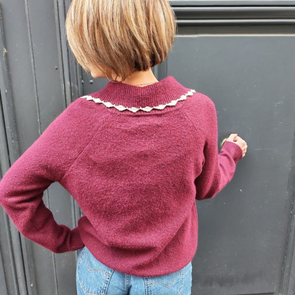 Pull col V de couleur bordeaux, taille unique