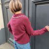 Pull col V de couleur bordeaux, taille unique