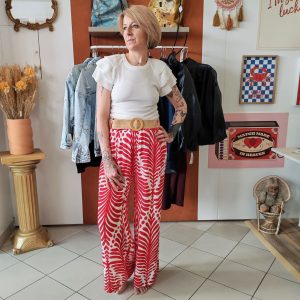 Pantalon large imprimé tropical