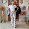 Pantalon large imprimé palmiers