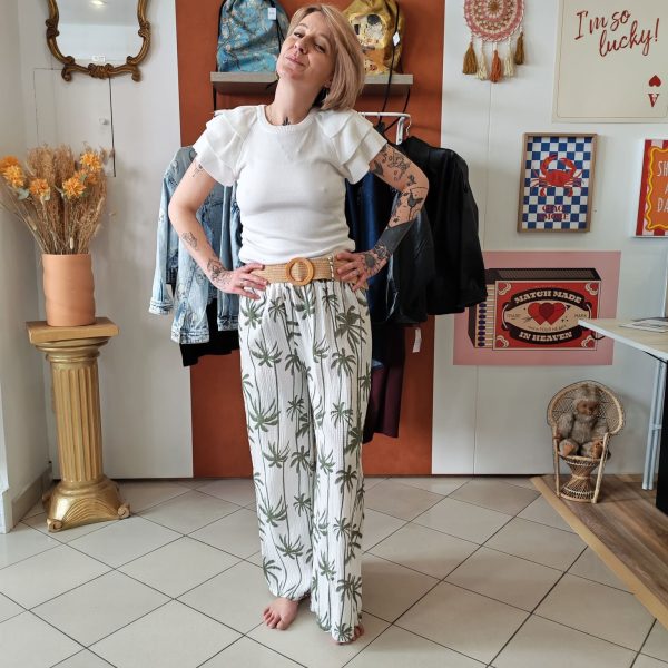 Pantalon large imprimé palmiers