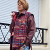 Veste matelassée carreaux brodée, liens latéraux pour ajustement, poches pratiques, col chemise structuré, rembourrage léger et confortable.