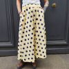 Jupe midi fluide pois.Jupe midi Fluide et évasée Légère et agréable à porter Taille élastique pour un maximum de confort Poches pratiques et discrètes Style jupe rétro chic, facile à associer Longueur midi (selon la taille) Coloris beige pois noirs, rose pois rouges, jaune pois noirs Idéale printemps/été Composition : 100% coton