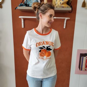 T-shirt orange brodé vintage